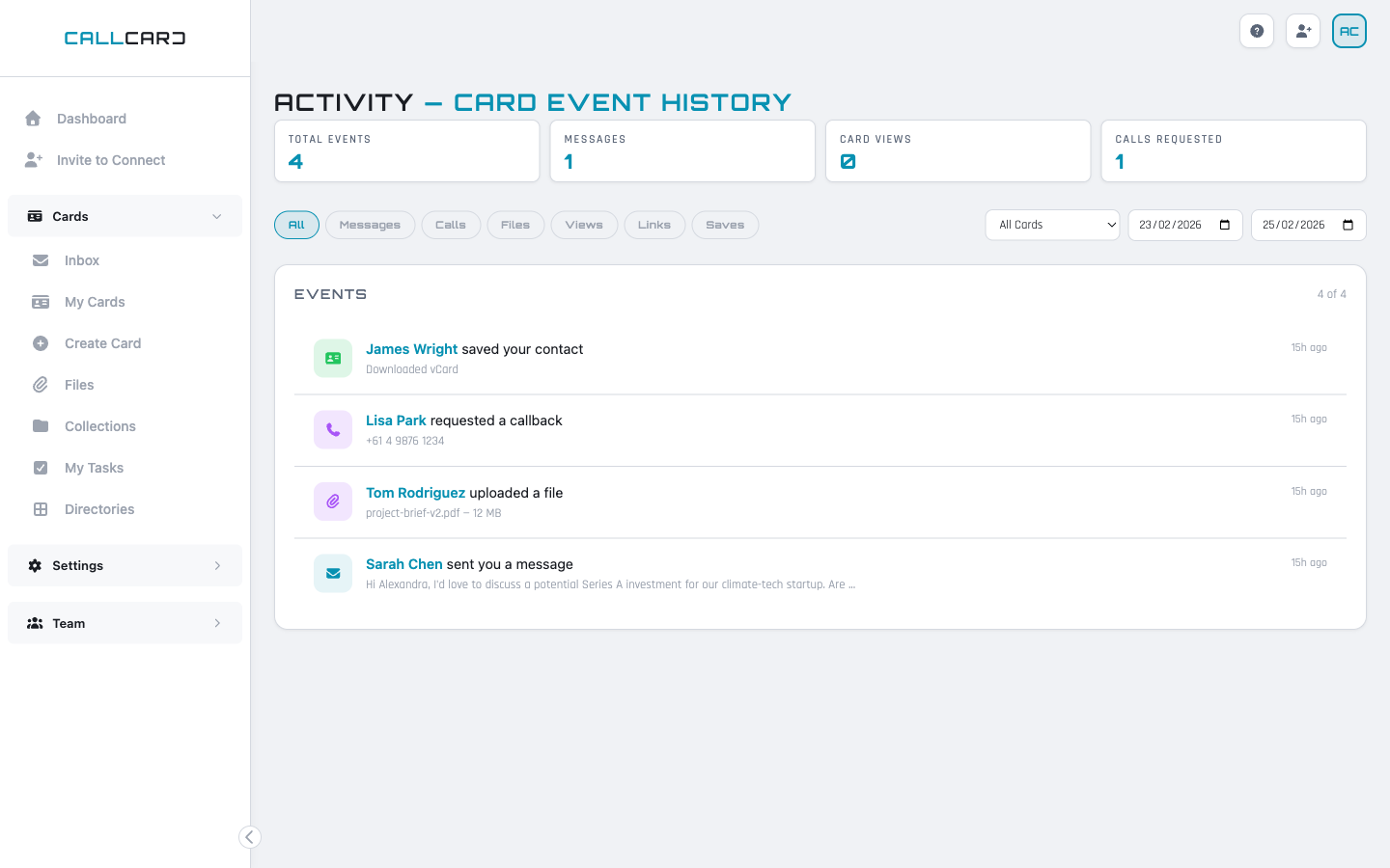 Activity tracking timeline
