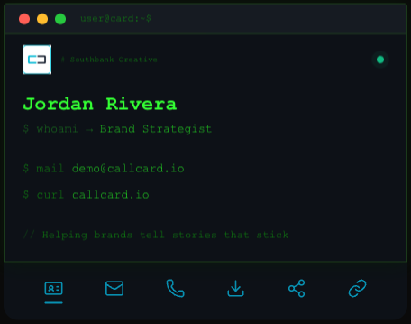 Terminal template — hacker aesthetic with green phosphor text